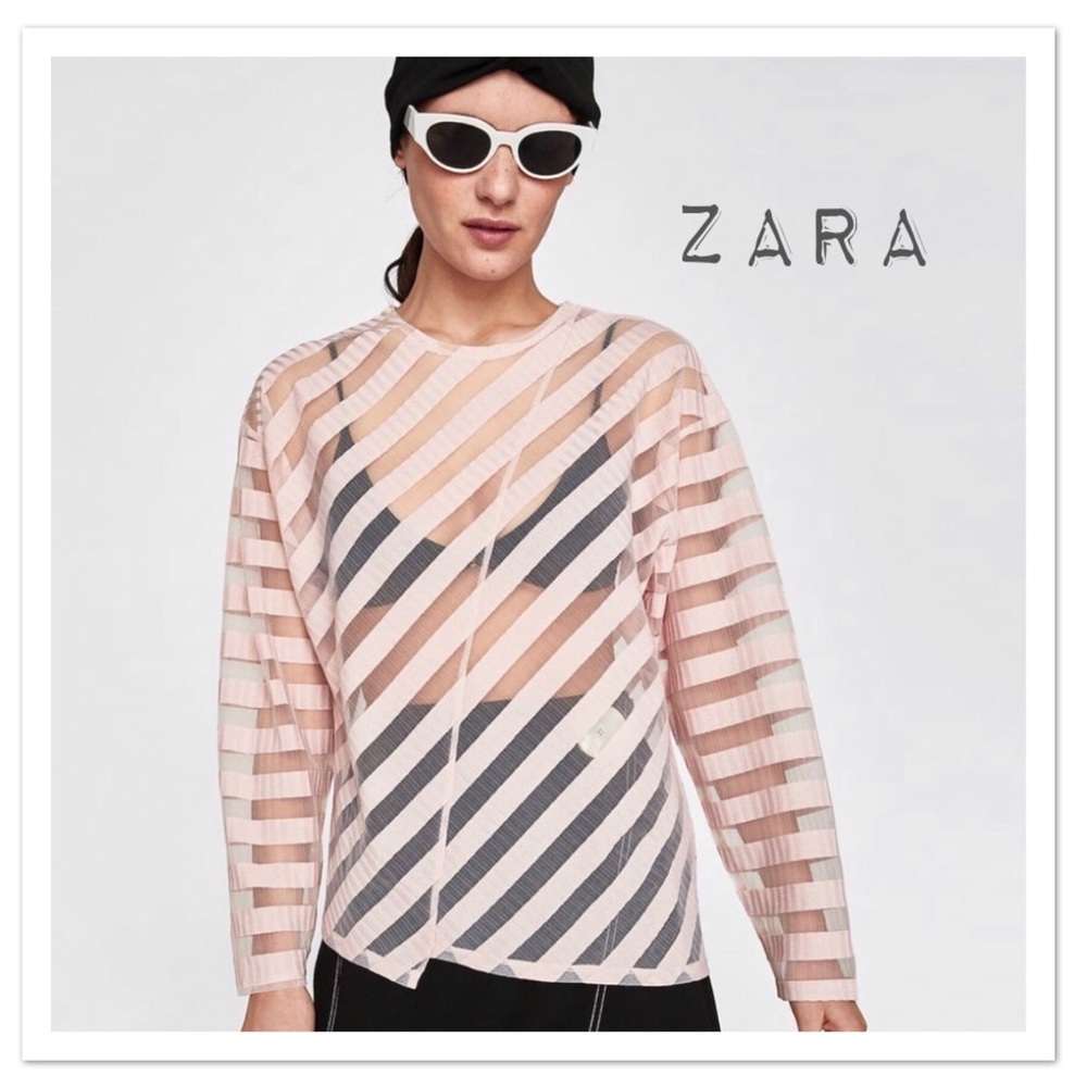 Zara Sheer T-Shirt With Stripes - NWT